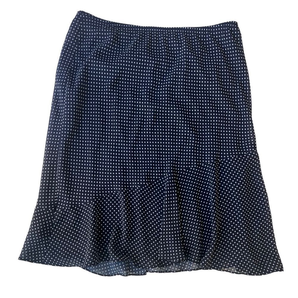 Just in Thyme Women’s Navy Blue White Polka Dot Sheer 100% Polyester Skirt 14